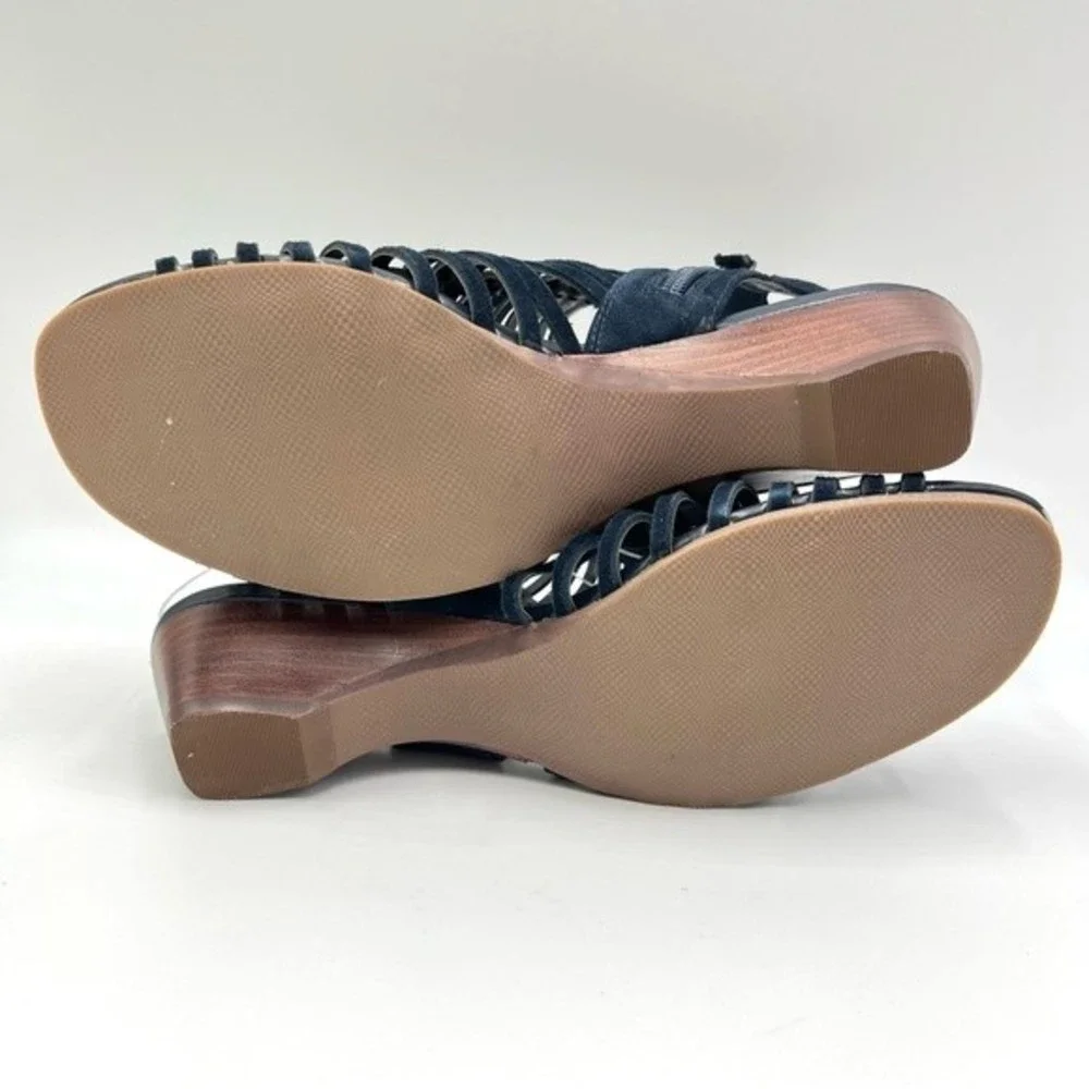 6W 6 WIDE WIDTH Bella Vita Pacey Navy Blue Suede Leather Gladiator Wedge Sandals